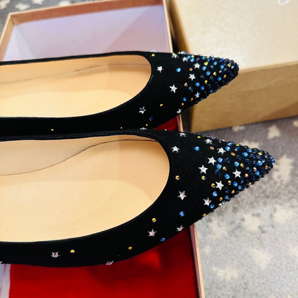 NEW Christian Louboutin Gravitanita Flats 40 Black Crystal Embellished